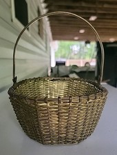 Vintage Solid Brass Woven Basket With Handle Made in India Heavy EUC BEAUTIFUL 