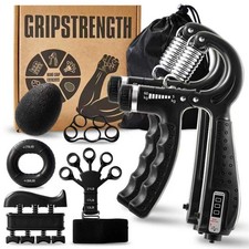 7PCS Grip Strength Trainer Kit, 2 Adjustable Forearm Resistance Grips, Black