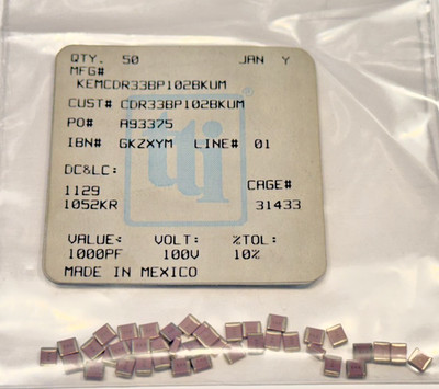 (2 PIECE LOT) CDR33BP102BKUM, KEMET, CAP CER SMP MLC HI-REL 1000Pf, 100Vdc, 10-%