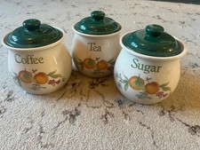 Vintage Cloverleaf Peaches & Cream Tea, Coffee, Sugar Ceramic Jar Set - England