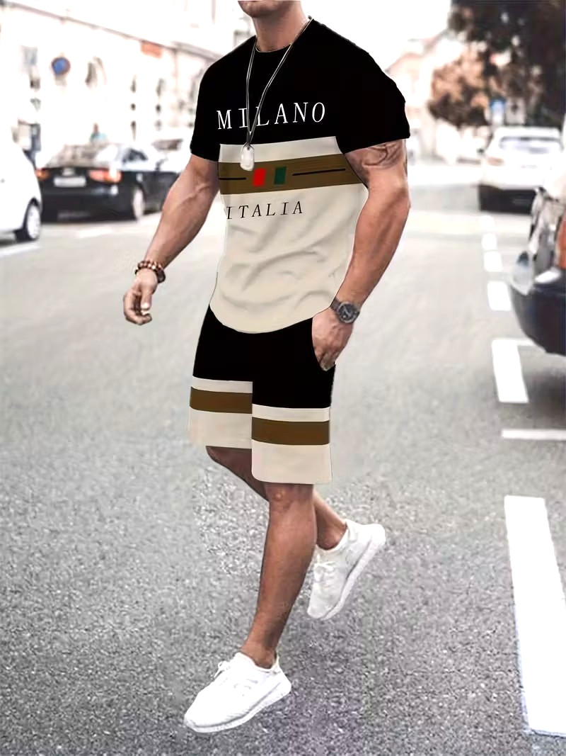 Camiseta y shorts. Logo Milano Italia. Bandera italiana impresa. Grande (Reino Unido 40).