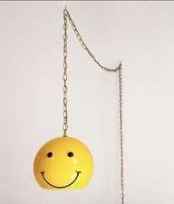 Vintage 70s Metal Smiley Face Swag Lamp Chain...