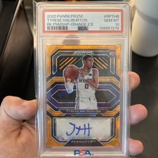 2020-21 Panini Prizm Tyrese Haliburton Orange Ice Rookie Penmanship Auto PSA 10
