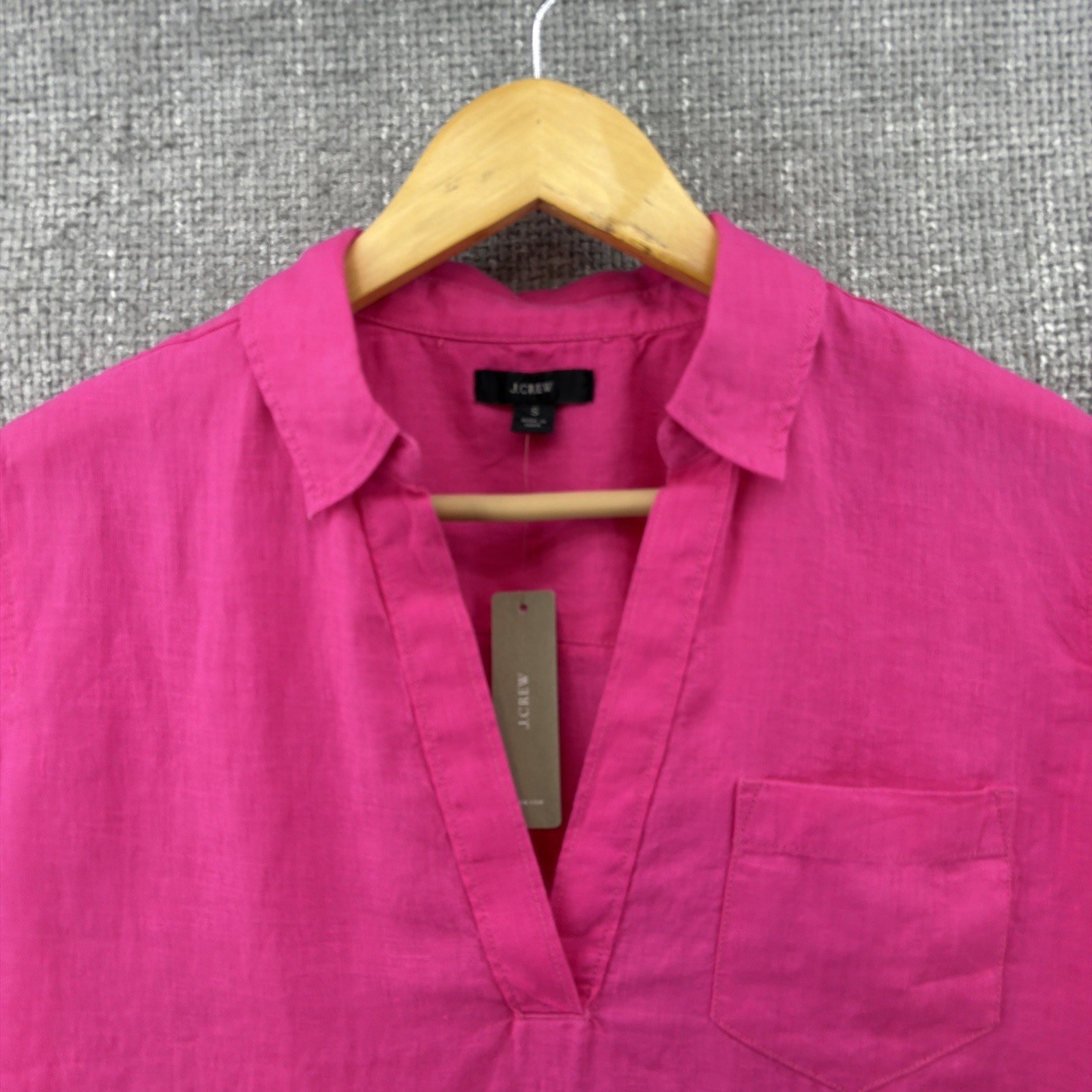 J. Crew V-Neck Popover 100% Linen Women’s Small Short Sleeve Shirt Pink New!