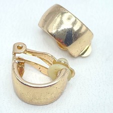 Vintage Gold Tone Wide Hoop Clip On Earrings Chunky Smooth Minimalist Retro Y2K