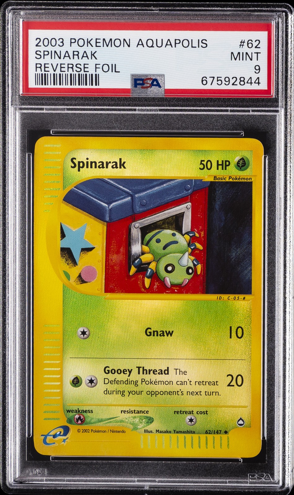 2003 POKEMON AQUAPOLIS #62 SPINARAK-REVERSE FOIL PSA 9