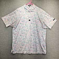 Bad Birdie Polo Shirt Mens XL White Stripe Print Performance Golf Stretch