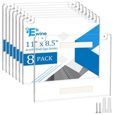8 Pack 8.5x11 Wall Mount Acrylic Sign Holder Horizontal, Acrylic Wall Sign Ph...