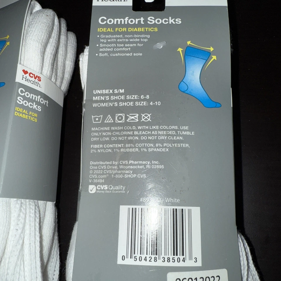 2 PACKS CALCETINES DIABÉTICOS CVS Health Crew Longitudes S/M total 4 pares Foto 4 de 4