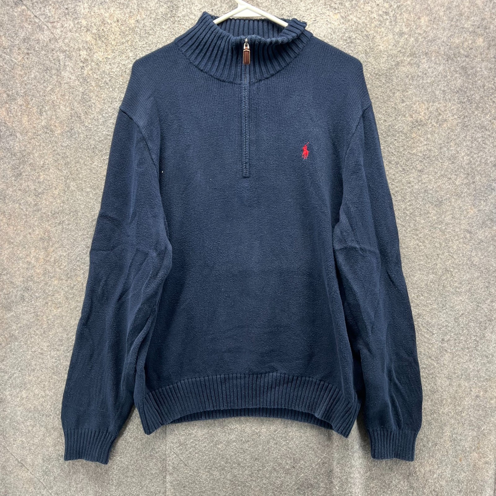 Polo Ralph Lauren pullover uomo XL blu pony pile mezza zip felpa grossa