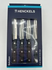 Henckels (made in India)~Set of 4 Black Handle 4 1/2" Steak Knives - New In Box