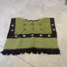 Poncho de Lana Pesada Vintage Verde Negro Blanco Mexicano Gaban Manta Flecos 🔥🔥🔥
