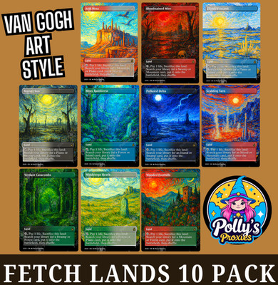 Fetch Lands Set (10 Pack) FOIL Proxy Cards with Custom Van Gogh Landscapes Art