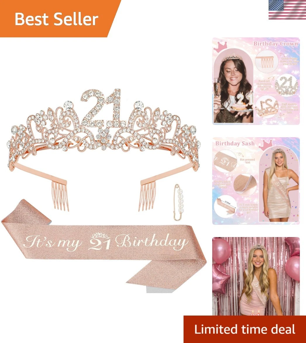 Fascia E Corona Di Compleanno Rosa Con Strass Per Donna – Diadema Principessa Con Scritta 'Birthday Girl', Regalo Festa - 2