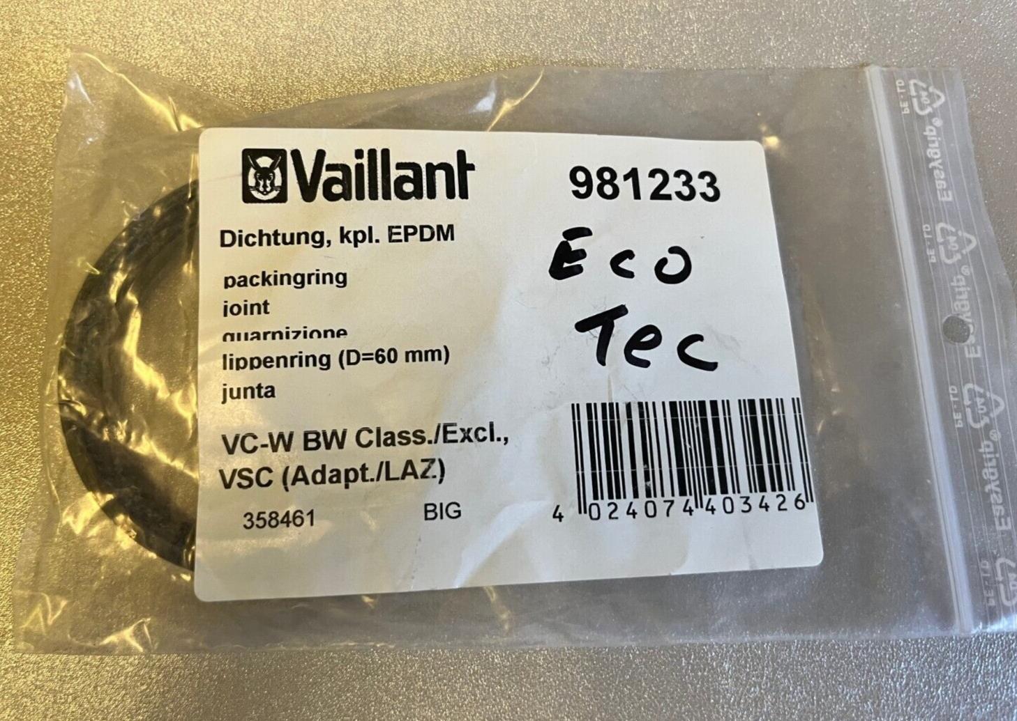 Vaillant Boiler Genuine Part 981233 Packing Ring