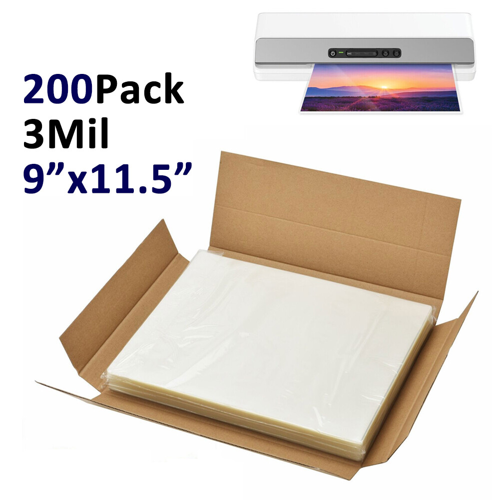 3 Mil Letter Size 9 x 11.5 Clear Thermal Laminator Laminating Pouches 200 Sheets
