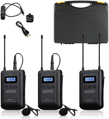 Movo WMX-20-DUO 48-Channel UHF Wireless Lavalier Microphone System with 1 Rec...