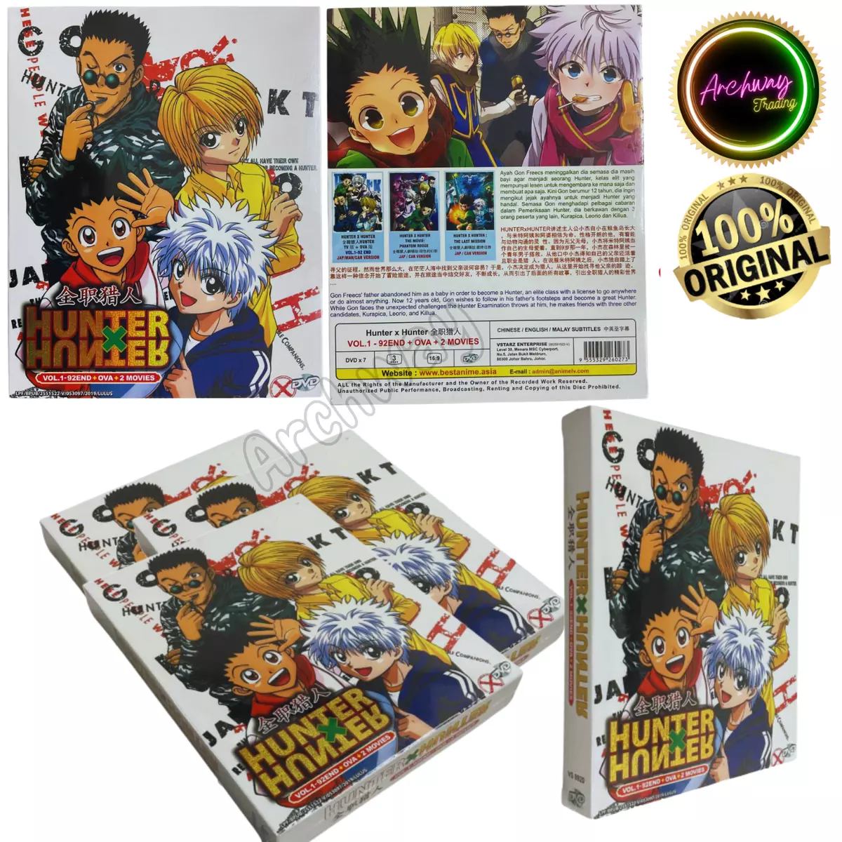 DVD ANIME HUNTER X HUNTER Temporada 1 Vol.1-92 Final + OVA + 2 PELÍCULAS  Región Todos