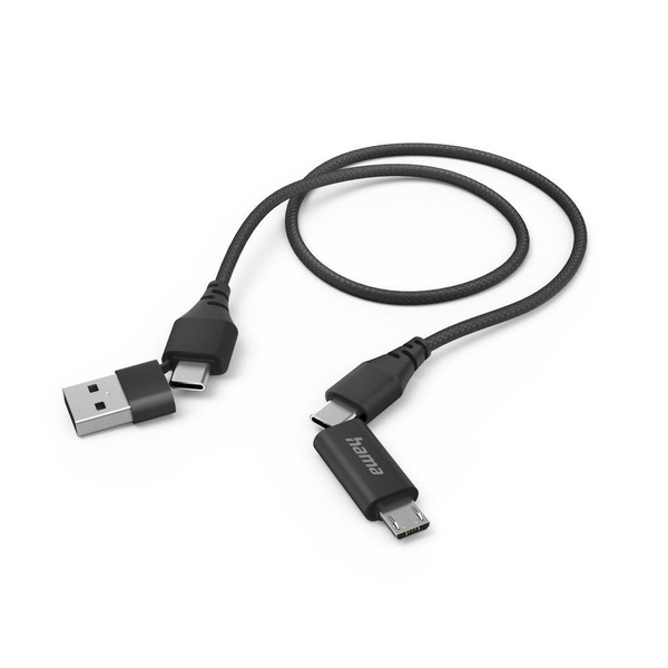 Hama 4In1 Multi-Usb-Ladekabel 1,5M Schwarz 480Mbit/S Usb-C/Micro-Usb/Usb-A-image