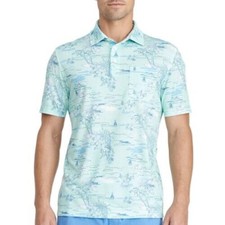 Izod Saltwater L Polo Shirt Tropical Island Sailboat Golf Stretch Short Sleeves