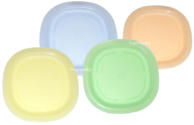 Tupperware Microwave Dinner Plates Vtg 9 1/2 In Square Green Orange Blue Yellow