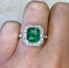 2.50 Ct Art Deco Style Emerald  Lab-Created Diamond Halo Accent Ring 925 Silver