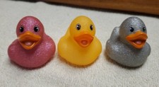 Glitter Rubber Duck Lot of 3 Assorted Colorful Mixed Theme Ducking- Each 2"