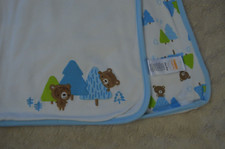 Gymboree Two Teddy Bears Baby Blanket Blue White Green Mountains Trees 2014