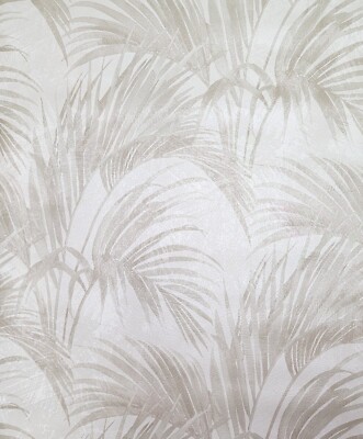 Floral tropical satin ivory brown gold metallic palm leaves modern wallpaper 3D