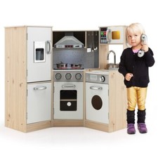 Kids Corner Wooden Kitchen Playset Toddler Cook Toy Gift W/ Cookware Accessories