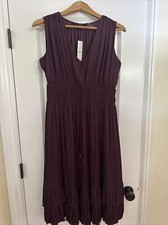 White House Black Market Empire Plum Pleated Midi Dress Size Medium