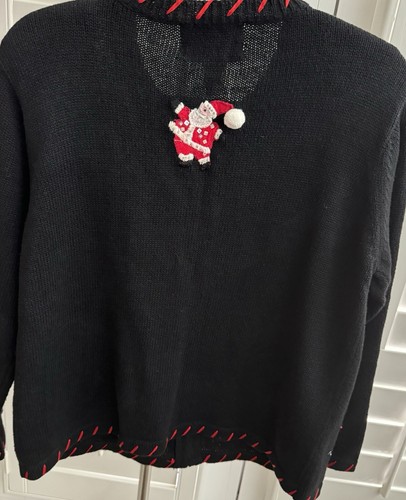 Tiara Int'l Sz M Blk Ugly Christmas Cardigan Zip Sweater Appliqué Design NWT - Picture 11 of 17