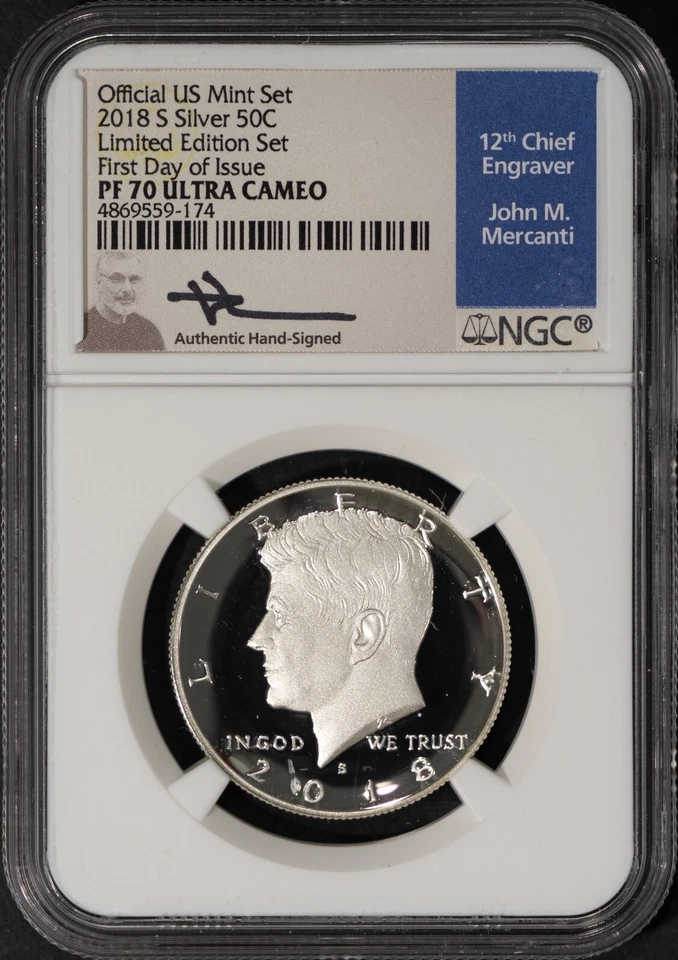 2018-S Silver Proof Set Limited Ed. 8 Slabbed NGC Coins Set John Mercanti PF70 - Image 3 of 4