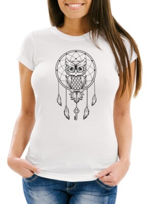 Women's Boho Owl Dreamcatcher Slim Fit Moonworks  T-Shirt