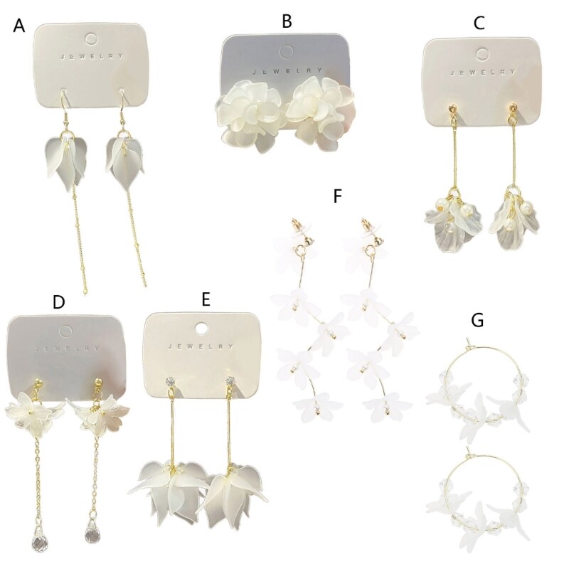 Stylish Acrylic Flower Tassel Chain Pendant Earrings for Korean Weddings