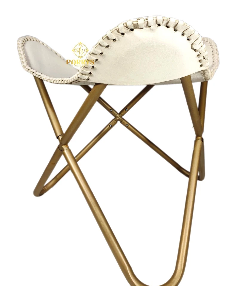 Indian Handmade White Leather Ottoman - Triangle Living Room Footstool PL2-108 - Image 3 of 4