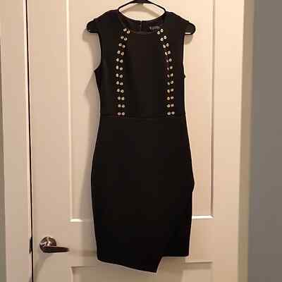 GUESS LOS ANGELES SZ 4 BLACK GOLD TONE GROMMET FRONT BODYCON SHEATH DRESS |  eBay