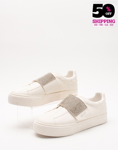 UVP139€ LIU JO Kinder Sneaker EU39 UK6 US7 Weiß Logo Strass Flach