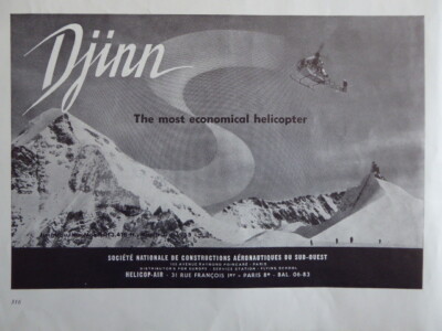 5/1956 PUB SNCASO DJINN HELIKOPTER HUBSCHRAUBER JUNGFRAU LE MONCH ORIGINAL ANZEIGE