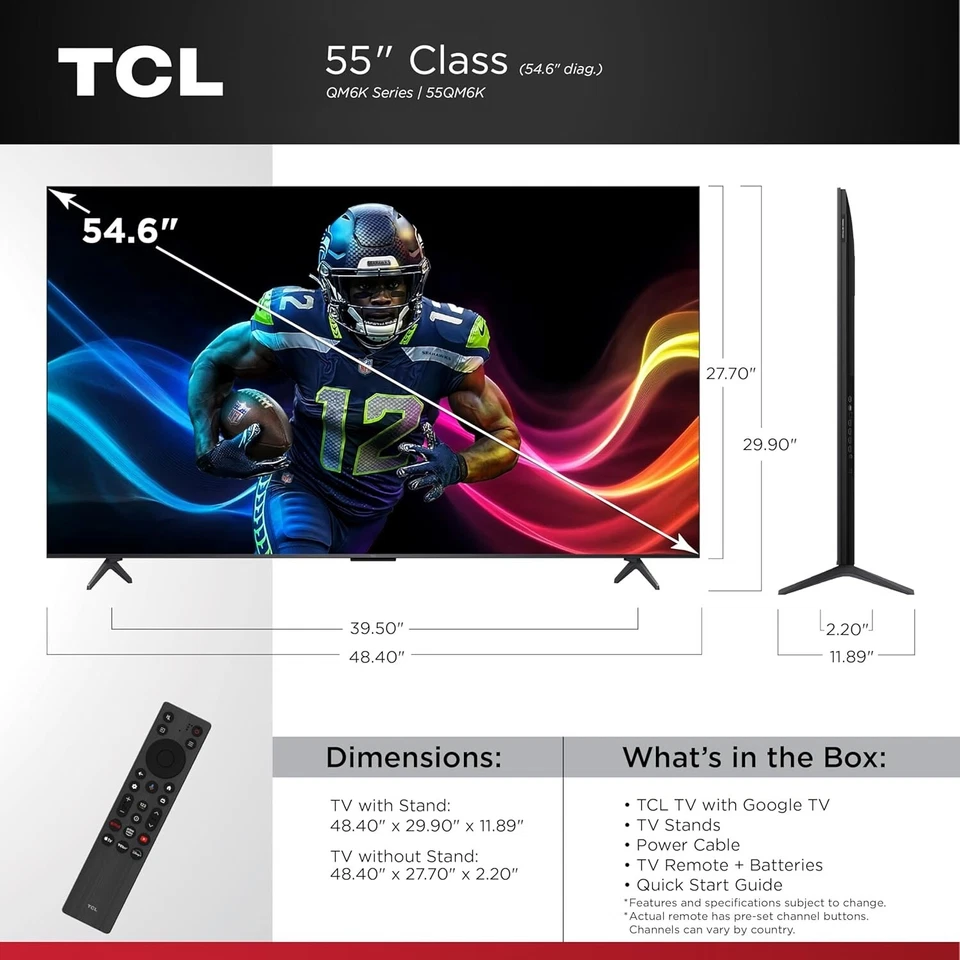 TCL 55QM6K 55 inch QD-Mini LED QLED 4K UHD Smart TV with Google TV - Image 2 of 4