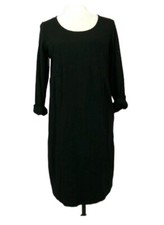 J Jill Black Modal 3/4 Sleeve Roll Tab Stretchy Shift Dress Size Small