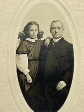Cabinet Card Father Daughter Man Slick Hair Girl Bow Hair Photo Photograph