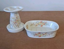Vintage Soap  Toothbrush Holder Floral Set Pastelle
