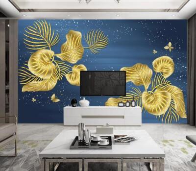 3D Golden Butterfly Leaves 46181NA Wallpaper Wall Murals Removable Wallpaper Fay