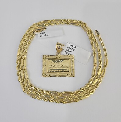 10k Milano Rope Chain Last Supper Charm Necklace SET 3mm 18'' 20'' 22'' 24''