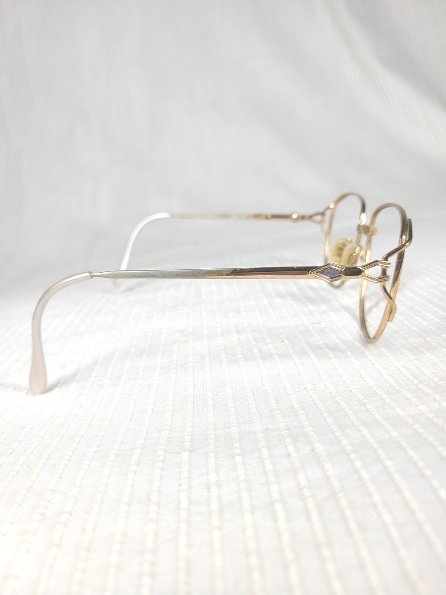 Vtg 90s Thin Gold Metal Oversize Glasses Frames Ice Lilac Enamel Detail Optical View 3