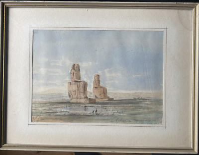 ::AQUARELL Kolosse von Memnon - Niltal; Nähe Tal der Könige in Theben-West