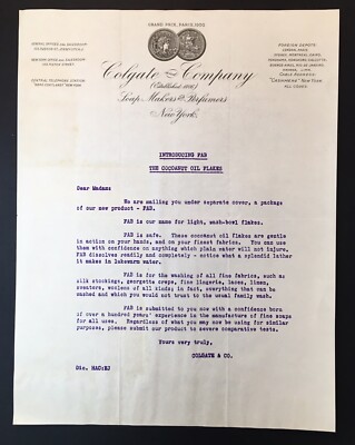 Antique Colgate & Company Letterhead Introducing Fab The Coconut Oil Flakes 