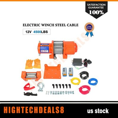 Electric Winch Towing Trailer Steel Cable Offroad Remote Control Front 4500LB