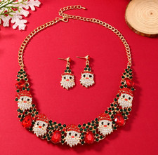 3pcs Christmas Necklace Earrings Set With Colored Rhinestones